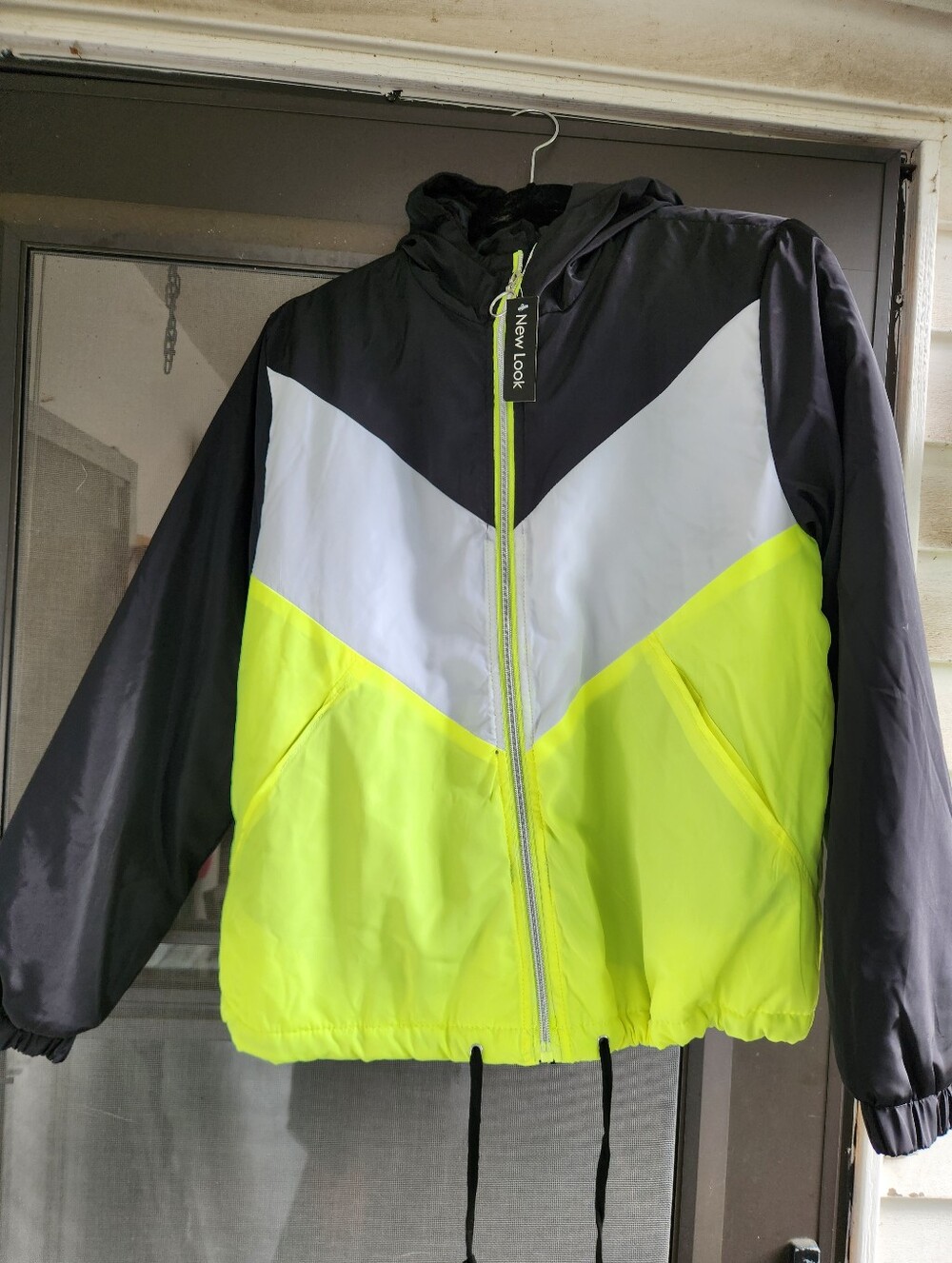 New Look  Black, White & Neon Yellow Colorblock Rain Jacket